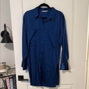 Womens Classic Button-Down shirt dress - Deep Navy